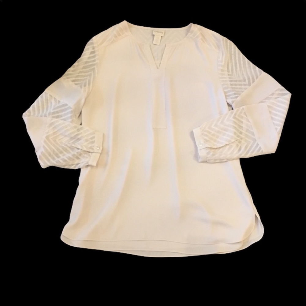 Chico’s Pullover Split Neck Sheer Pattern Sleeve … - image 7